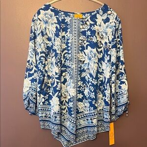 Ruby Rd Floral Blue Women's Large Top NWT